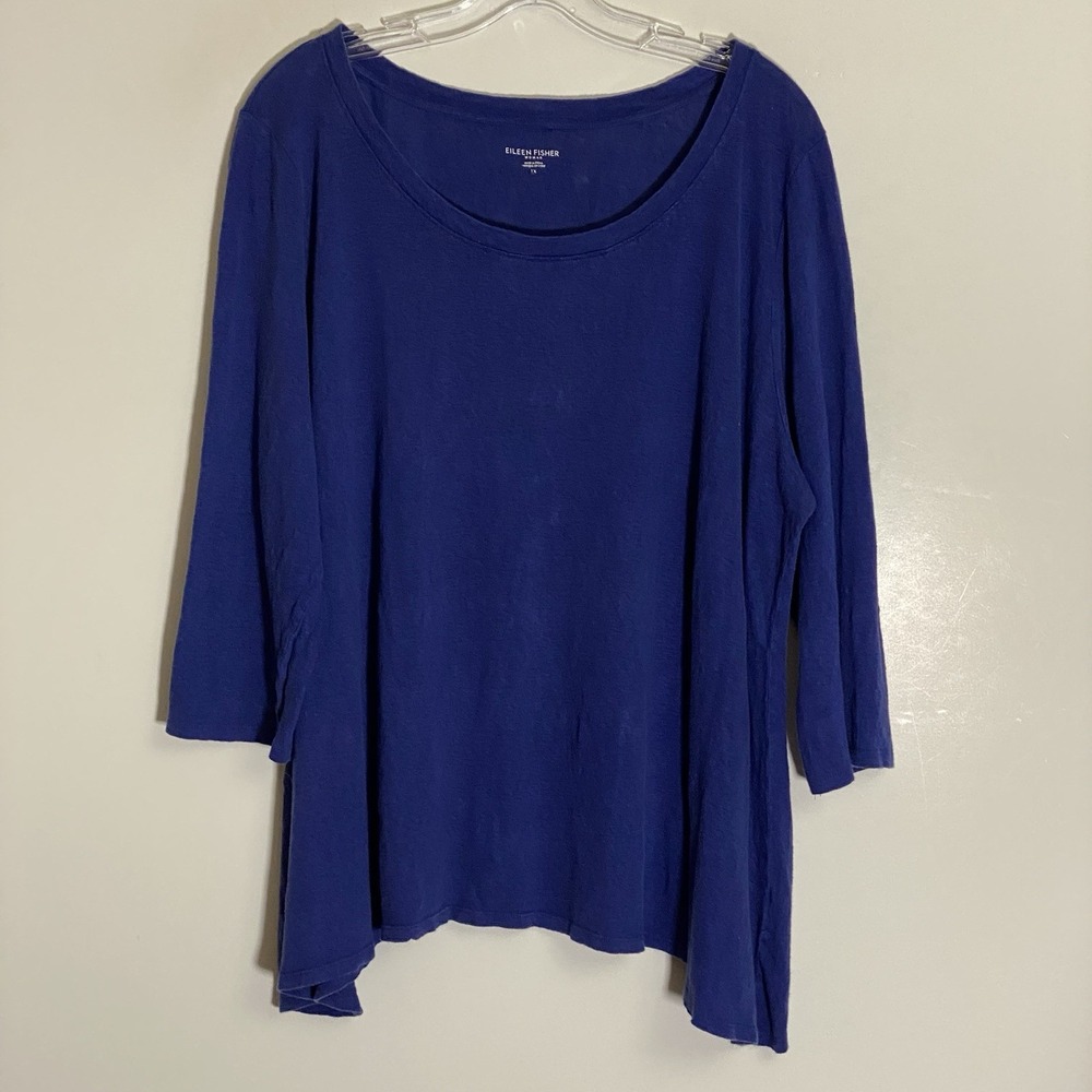 Eileen Fisher Top Womens 1X Blue Organic Linen Oversized Tunic Lagenlook Coastal